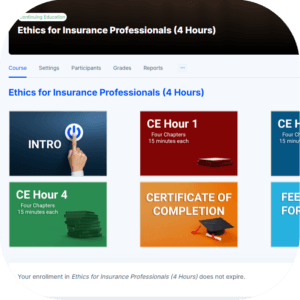 TSI National Continuing Education dashboard displaying insurance CE course options for agents and agencies.