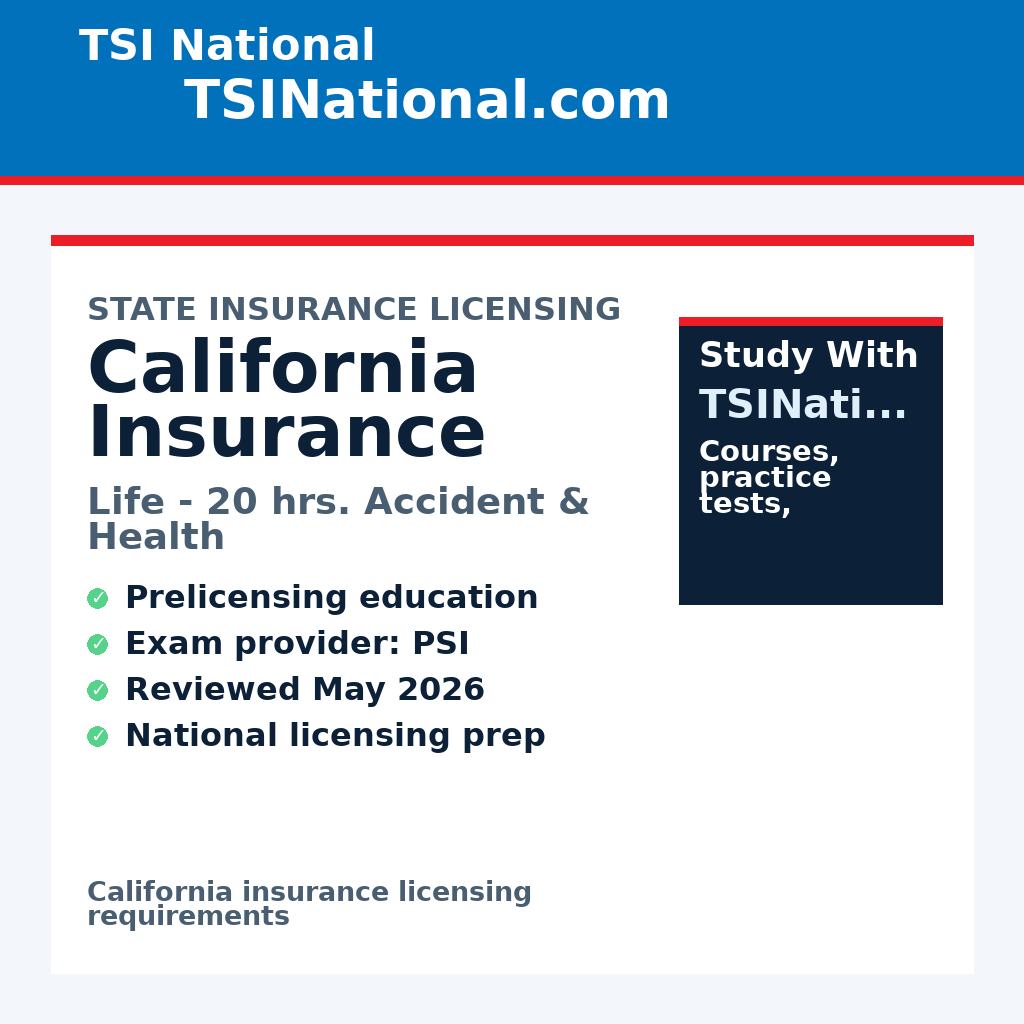 California insurance prelicensing requirements from TSI National